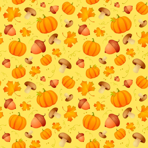 Fondo Vectorial Sin Costuras Otoño Con Hojas Arce Bellotas Calabazas — Archivo Imágenes Vectoriales