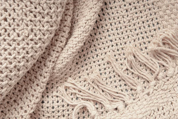Knitted Linen Canvas Background Fashion Closeup Backdrop Template Light Beige — ストック写真