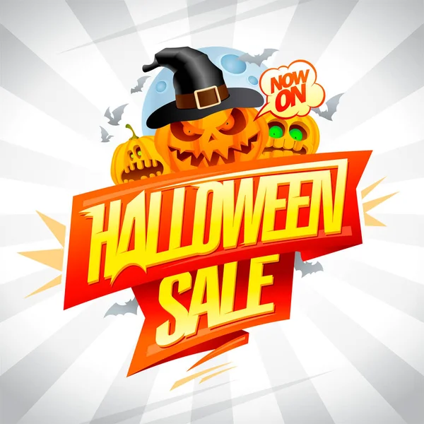 Happy Halloween Sale Vector Web Banner Design Template Evil Pumpkins — Stockvektor