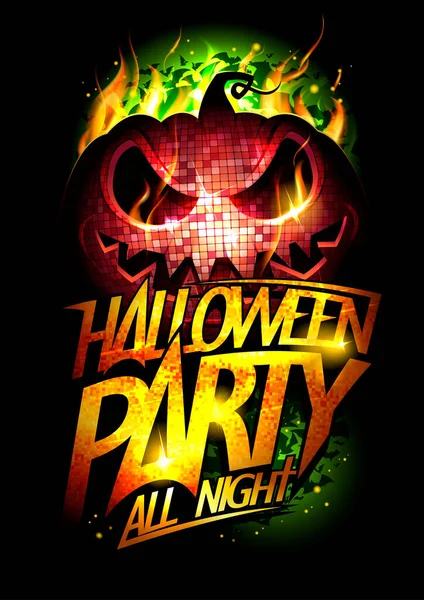 Halloween Party Poster Flyer Web Banner Golden Title Evil Shiny — Stock Vector