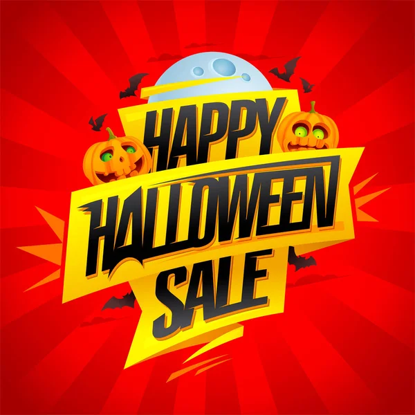 Happy Halloween Sale Vector Advertising Card Design Cartoon Pumpkins Moon — Archivo Imágenes Vectoriales