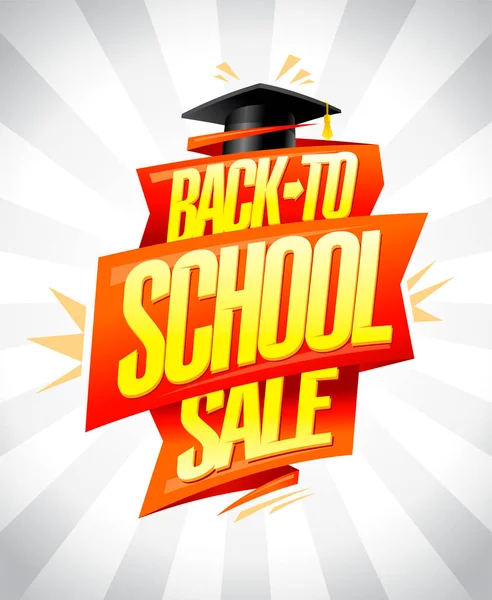 Back School Sale Vector Poster Web Banner Template Graduation Cap — 스톡 벡터