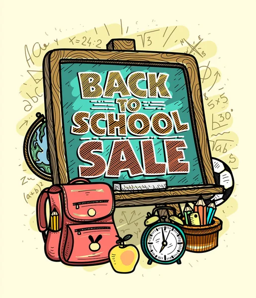 Back School Sale Graphic Vector Poster Flyer Design Green Chalkboard — Vettoriale Stock