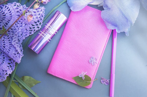 Empty Pink Leather Wallet Mockup Pink Assesorizes — Stockfoto