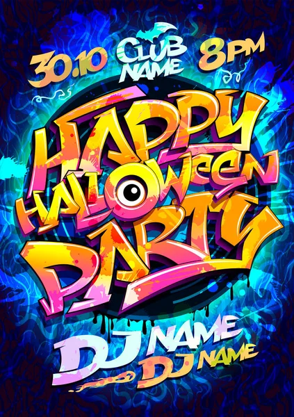 Felice Halloween Partito Poster Vettoriale Design Con Font Stile Graffiti — Vettoriale Stock