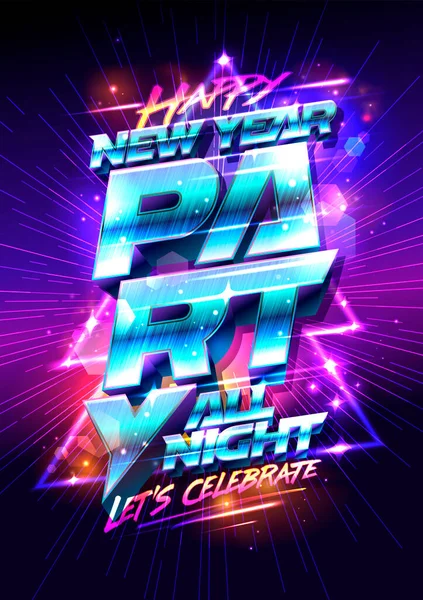 Novoroční Plakát Nebo Pozvánka Leták Design Šablona Neonovým Stylu Jedle — Stockový vektor
