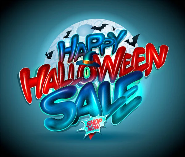 Happy Halloween Sale Web Banner Mock Shining Leading Full Moon — стоковый вектор
