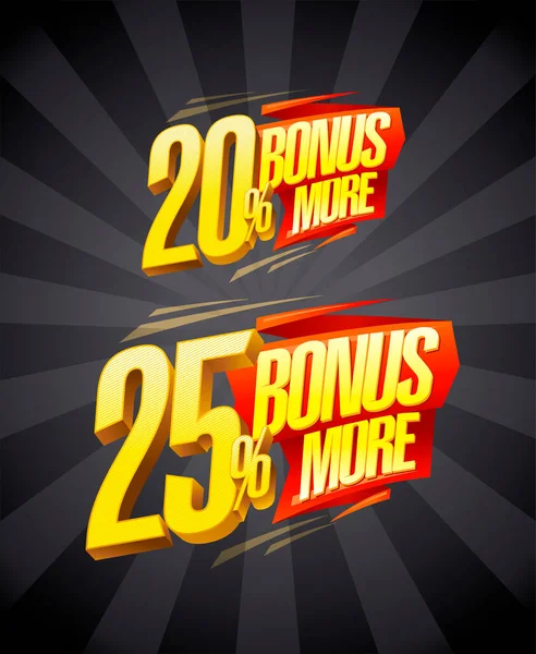 Bonus Meer Bonus Meer Verkoop Symbolen Set Met Gouden Belettering — Stockvector
