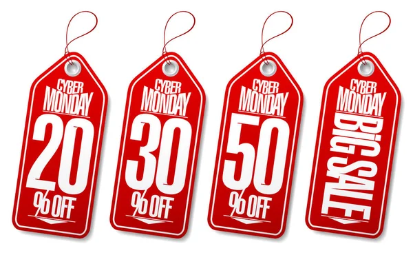 Syber Monday Sale Red Vector Label Set Big Sale — 스톡 벡터