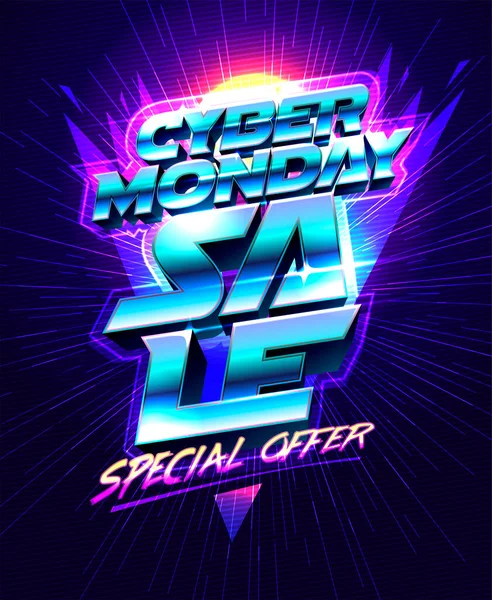 Cyber Monday Sale Sonderangebot Vektor Banner Kosmischen Stil Mit Silbernem — Stockvektor