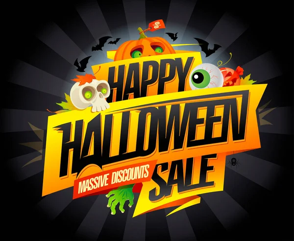 Banner Venda Halloween Panfleto Com Fita Abóbora Crânio —  Vetores de Stock