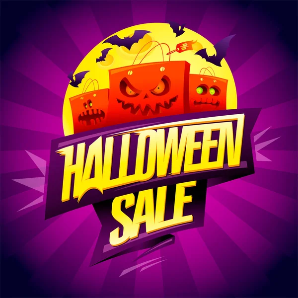 Halloween Venta Web Banner Mockup Con Bolsas Compras Papel Halloween — Archivo Imágenes Vectoriales