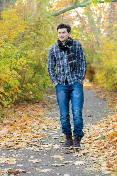 Young Teenager Walking Autumn Park — Stock Photo, Image