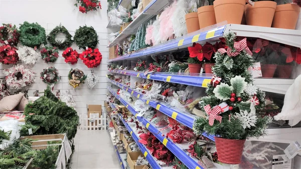 Decoraciones Navidad Escaparates Fondo Centro Comercial Italia Año Nuevo Fondo — Foto de Stock
