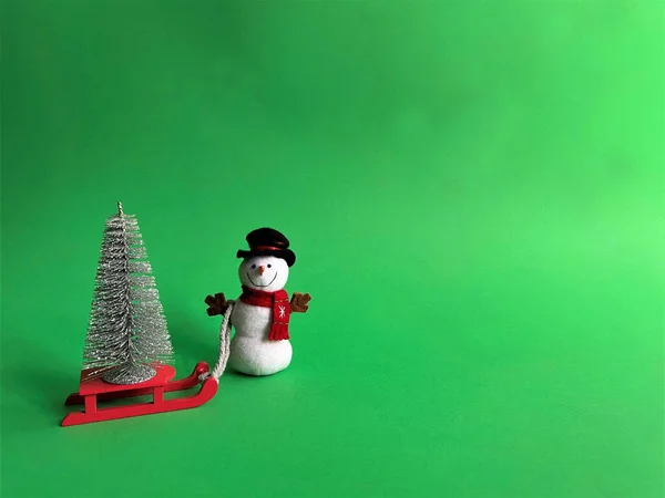 Boneco Neve Inverno Com Árvore Natal Chave Croma Tela Verde — Fotografia de Stock