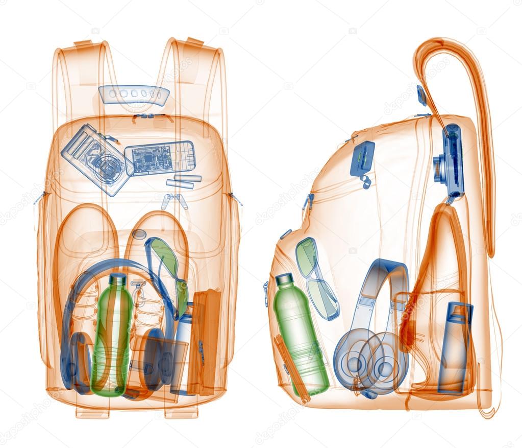 Backpack under xray on security control. — Stock Photo © Kasza 13890489