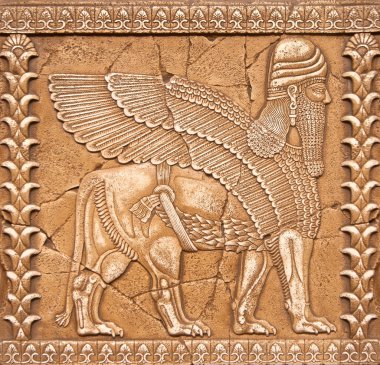 lamassu veya shedu olarak Mezopotamya mitoloji oyma taş
