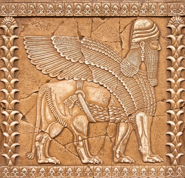 Pietra intaglio Lamassu o Shedu in Mesopotamia mitologia — Foto Stock