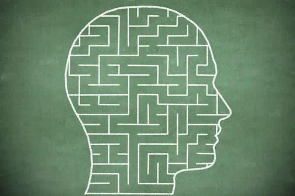 Maze in head on chalkboard — Stock Photo, Image
