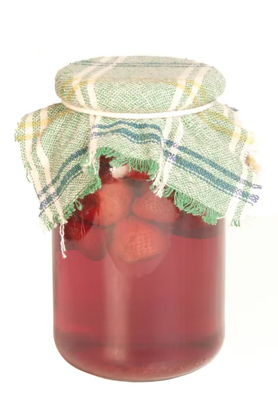 Jar of strawberry isolated on white — Stock Photo, Image