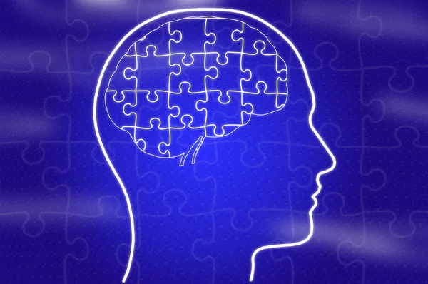 Puzzle in head on blue background — Stock Photo, Image
