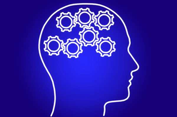 Cogs, racks in head on blue — Stock Photo, Image