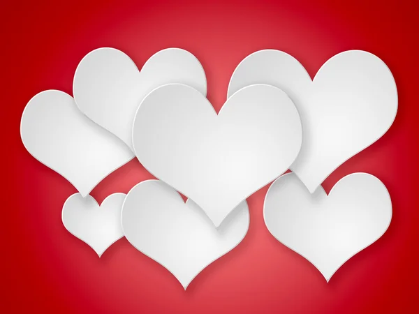Abstract flying white hearts on red background. — Stock Photo, Image