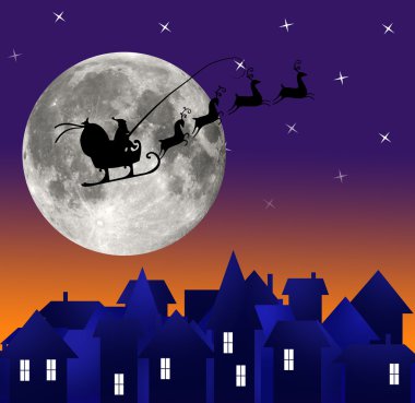 gece şehir. gökyüzü üzerinde Noel Baba. evlendirmek Noel