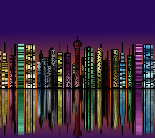 Staden på natten. byggnader siluett. — Stockfoto