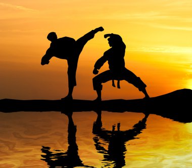 Players fight against the sky. Karate. clipart