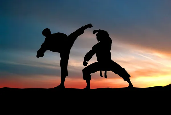 Los jugadores luchan contra el cielo. Karate. . — Foto de Stock