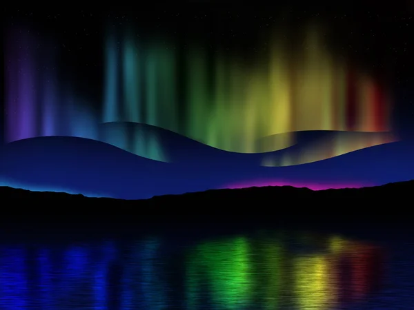 Nordlichter (aurora borealis) Spiegelung über einem See in ic — Stockfoto