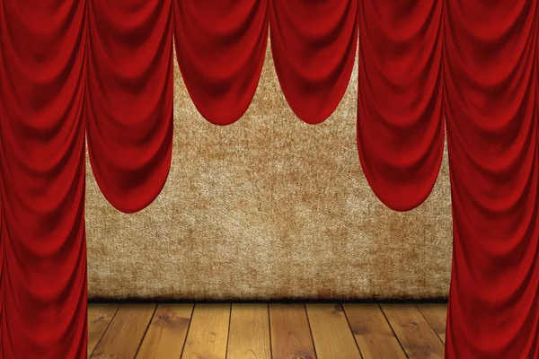 Divadelní scéna s červeným závěsem. — Stock fotografie
