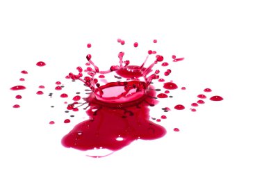 beyaz izole parlak kırmızı sıvı damlacıkları (splatters)