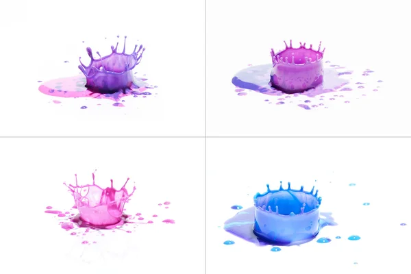 Fröccsen, fehér, kék és lila festék — Stock Fotó