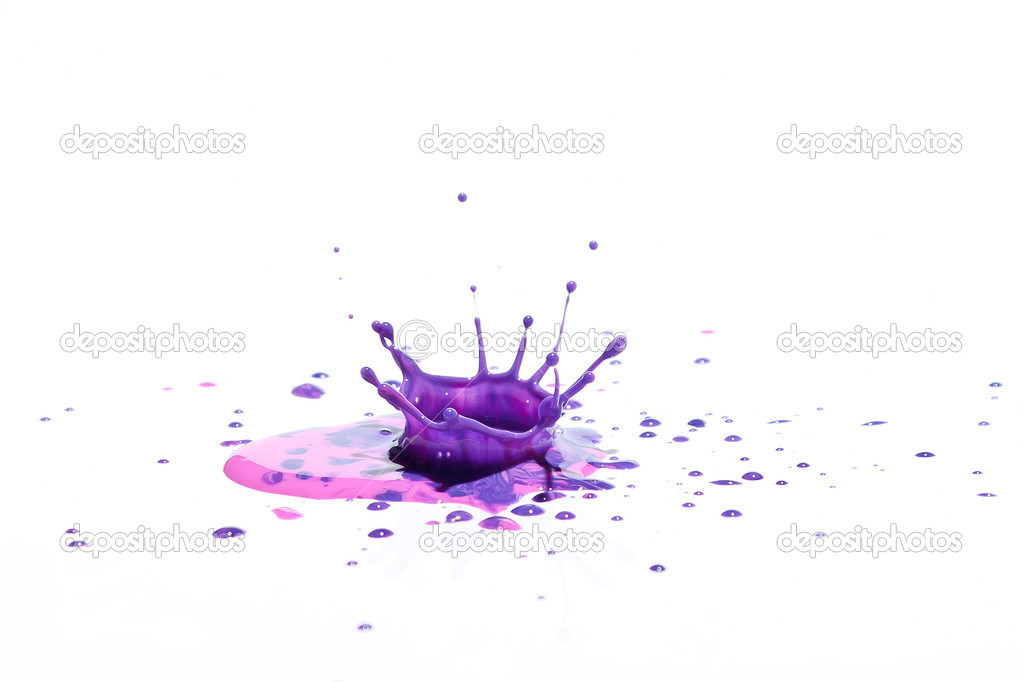 Purple paint splashing on white.