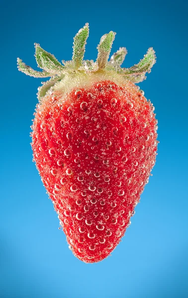 Frische Erdbeere mit Blasen im Wasser. — Stockfoto