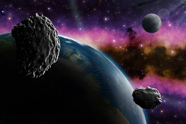 Asteroide Sta Avvicinando Alla Terra Pianeti Volo Asteroide Nello Spazio — Foto Stock