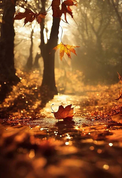 Gefallenes Laub Herbstlichen Wald — Stockfoto
