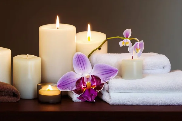 Aromatherapy in a beauty salon, fragrance oils, candles and towels