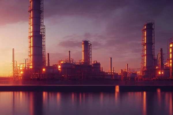 炼油厂 生产厂的视图 — 图库照片