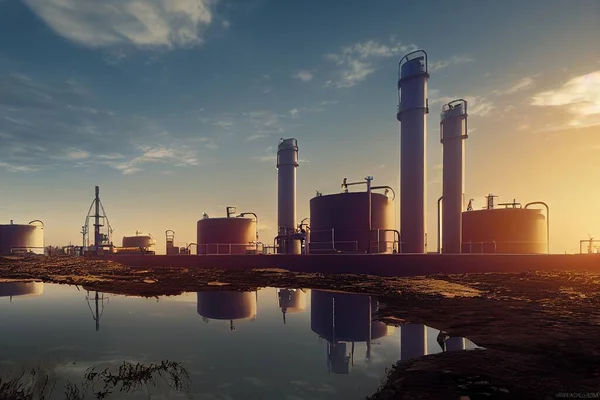 Rafineri Manzarası Üretim Tesisi — Stok fotoğraf