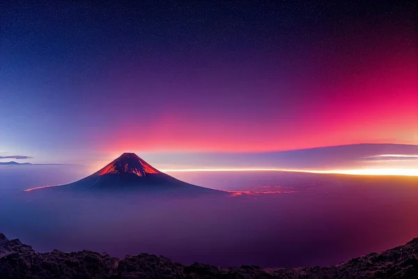 Kilátás Folyó Lávára Vulkánból Este Éjszaka — Stock Fotó