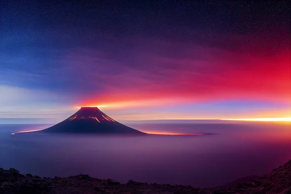 Blick Auf Die Lava Des Vulkans Abend Nacht — Stockfoto