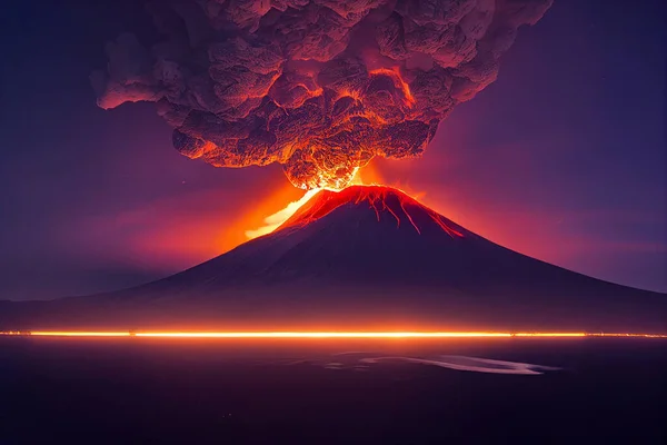 Kilátás Folyó Lávára Vulkánból Este Éjszaka — Stock Fotó