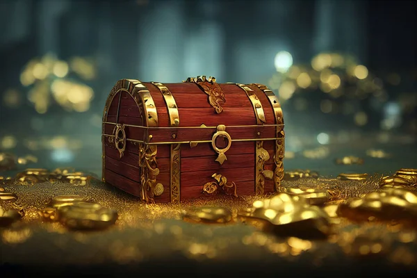 Old Pirate Chest Full Gold Treasures — Stock Photo, Image