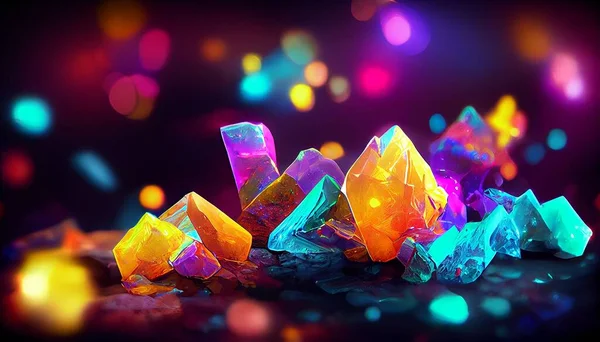 Beautiful Rainbow Colored Crystals Black Background — Stock Photo, Image