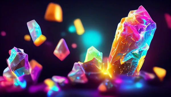 Mooie Regenboog Gekleurde Kristallen Een Zwarte Achtergrond — Stockfoto