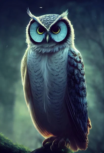 majestic beautiful owl in the forest, hand painted