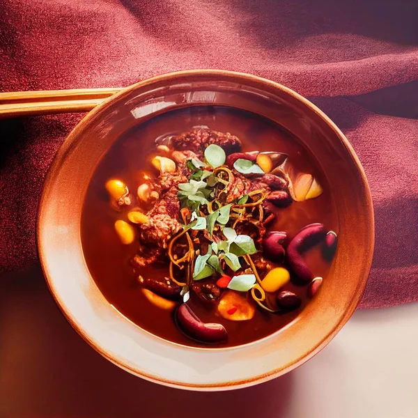 伝統的なメキシコとスペインの豆とトマトのスープ — ストック写真